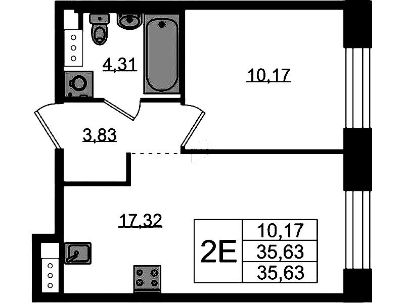 1-комнатная квартира 35.63 м², 2/5 эт., ЖК «Plus Пулковский»